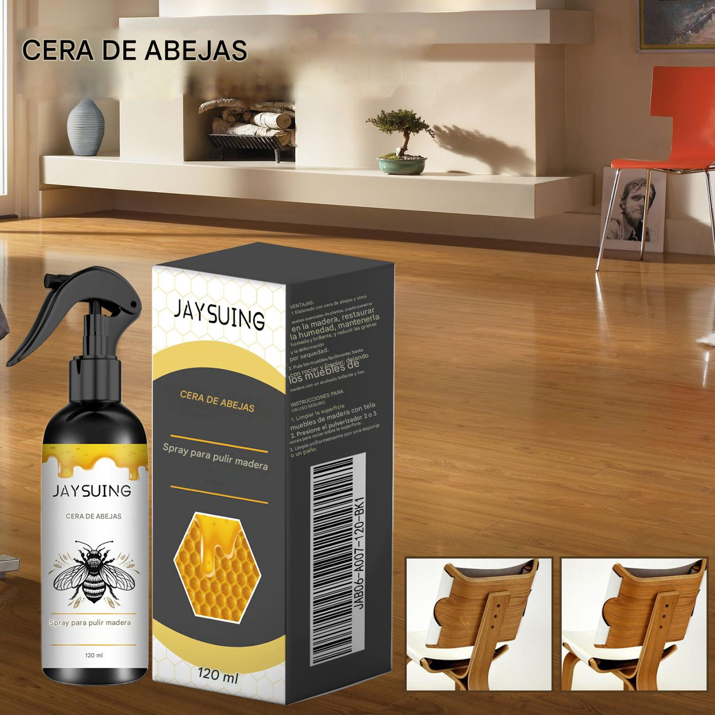 🔥🍯 Spray pulidor de madera con infusión de cera de abeja para el mantenimiento de muebles y la prevención de grietas.