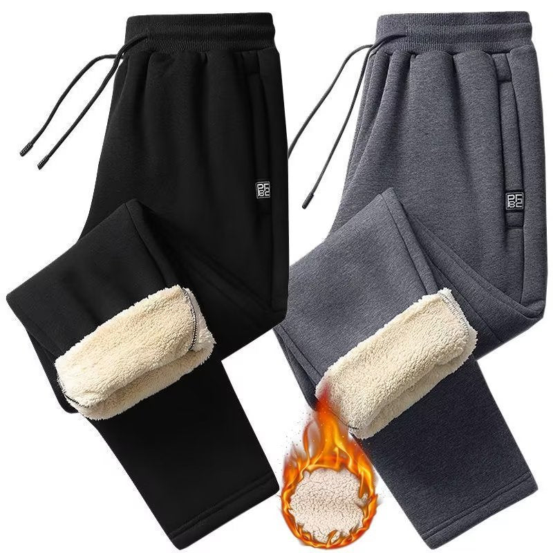 👖【M-5XL】2024 moda zimowa męska zagęszczone ciepłe sportowe spodnie na co dzień z wełny jagnięcej-3821876