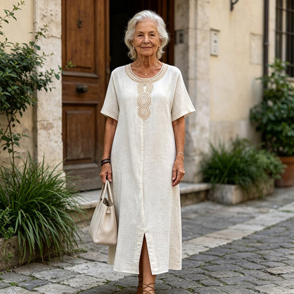 🧚‍♀️👗【50% popusta🔥】【S-3XL】💖Ljetna ženska haljina - mješavina čistog pamuka i lana, s prorezima, široki kroj