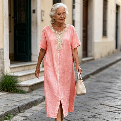 🧚‍♀️👗【50% popusta🔥】【S-3XL】💖Ljetna ženska haljina - mješavina čistog pamuka i lana, s prorezima, široki kroj