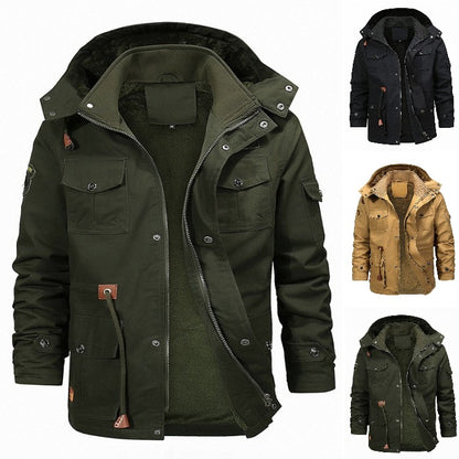 🧥 【M-5XL】 2024 Jesienno-zimowa modna męska kurtka z kapturem, pogrubiona aksamitna-3793475