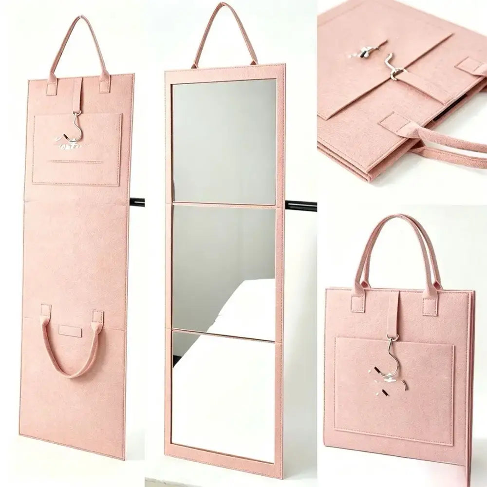 👗👜 Sklopivo, prijenosno putno ogledalo pune visine, opremljeno ručkom za nošenje i zaštitnom futrolom od filca otpornom na udarce – dizajnirano poput mape ✨
