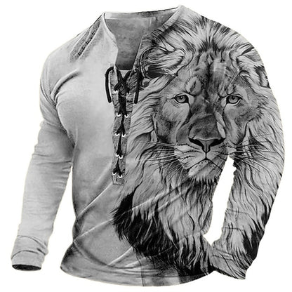🦁🦁Męski, swobodny T-shirt z długim rękawem i nadrukiem 3D【Darmowa wysyłka, płatność przy odbiorze】