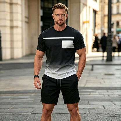 ✨【Pago contra entrega✅️】Conjunto deportivo de dos piezas para hombre, ideal para el verano: camiseta cómoda de manga corta y pantalones cortos.