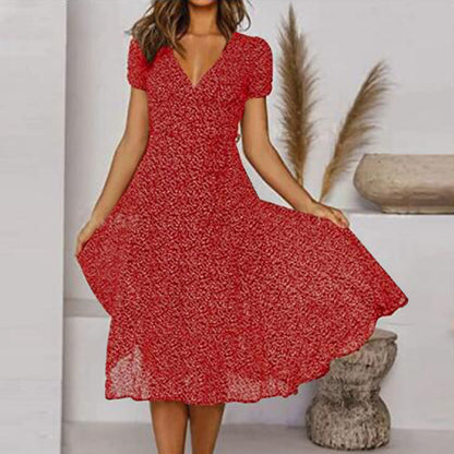🌈👗 50% zniżki🔥【40-100 kg】Sukienka z krótkim rękawem, dekoltem w serek i wzorem w groszki, duże rozmiary ✅️Płatność przy odbiorze