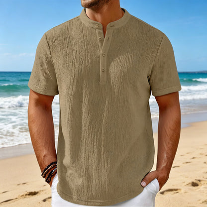 【Oferta al 50%】【S-4XL】Camiseta de hombre con textura llamativa y cuello Henley, cómoda y con estilo para el día a día.