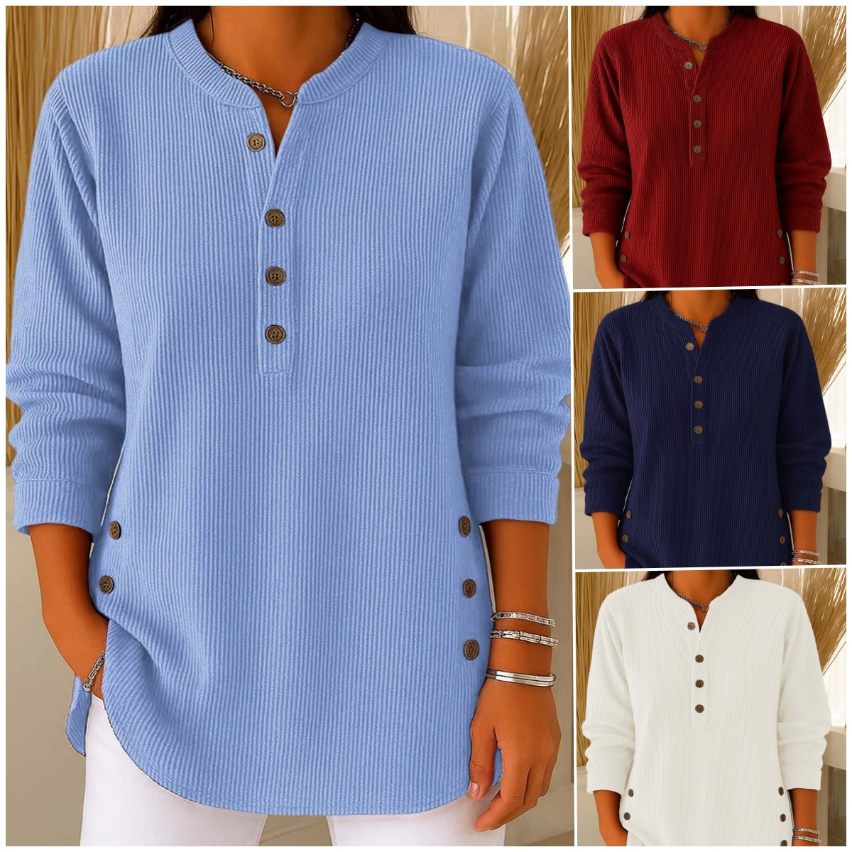 🔥🎉【S-4XL】Dámský ležérní svetr s širokým úpletem, dlouhými rukávy a kulatým výstřihem, v jednobarevné barvě