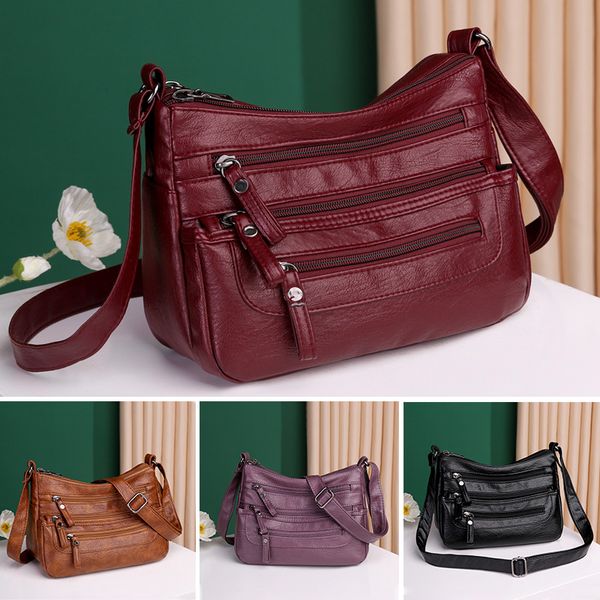 🔥【50% de descuento】Nuevo bolso bandolera de piel lavada de gran capacidad para mujer