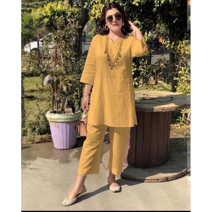 ✨Ženski novi proljetno/ljetni jednobojni elegantni dvodijelni set dugih rukava u etničkom stilu za 2026. [40-100 kg]