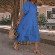 Nowość【S-5XL】Damska sukienka letnia w stylu boho z naturalnej bawełny i lnu, sukienka retro z okrągłym dekoltem