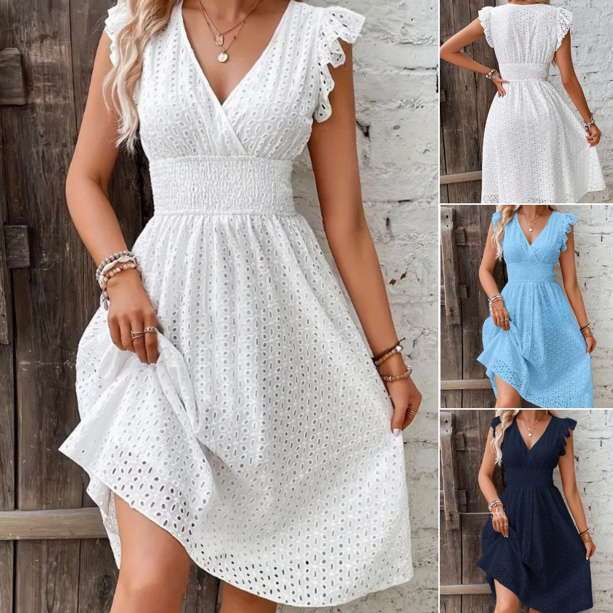 💗✨【Nowy produkt na lato🔥】【S-2XL】Nowa modna elegancka falbana, koronka, oddychająca, swobodna sukienka