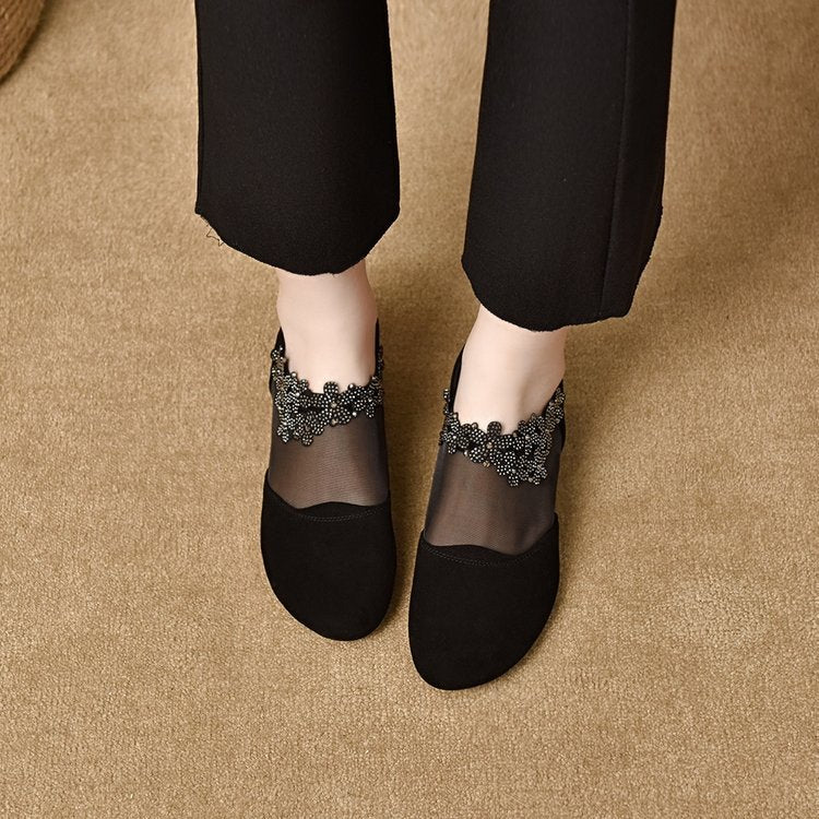 💓🏆Nove ženske cipele s niskom petom, izdubljenim rubom 【35-41】Mreža, patentni zatvarač, cvjetni dizajn