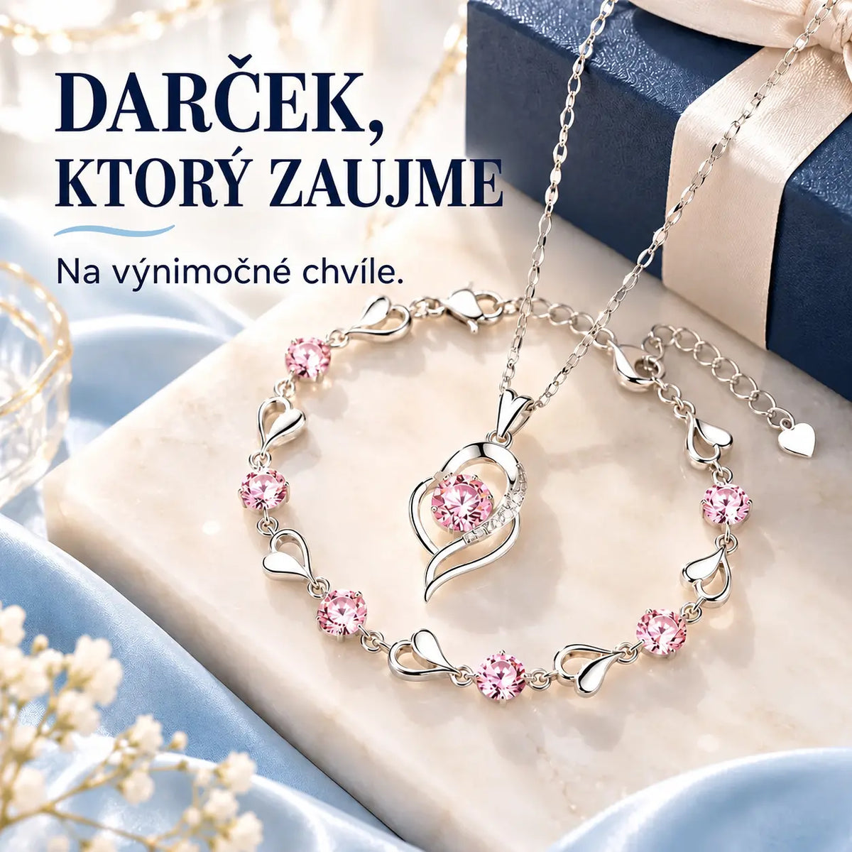 ✨ 💎 Náramok zo striebra 925 + náhrdelník „Srdce oceánu“ – elegantná sada šperkov
