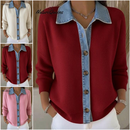 🔥🎉【Oferta specjalna✨】【S-3XL】🌷🙌Nowy zimowy damski kardigan z dzianiny patchworkowej z jeansu