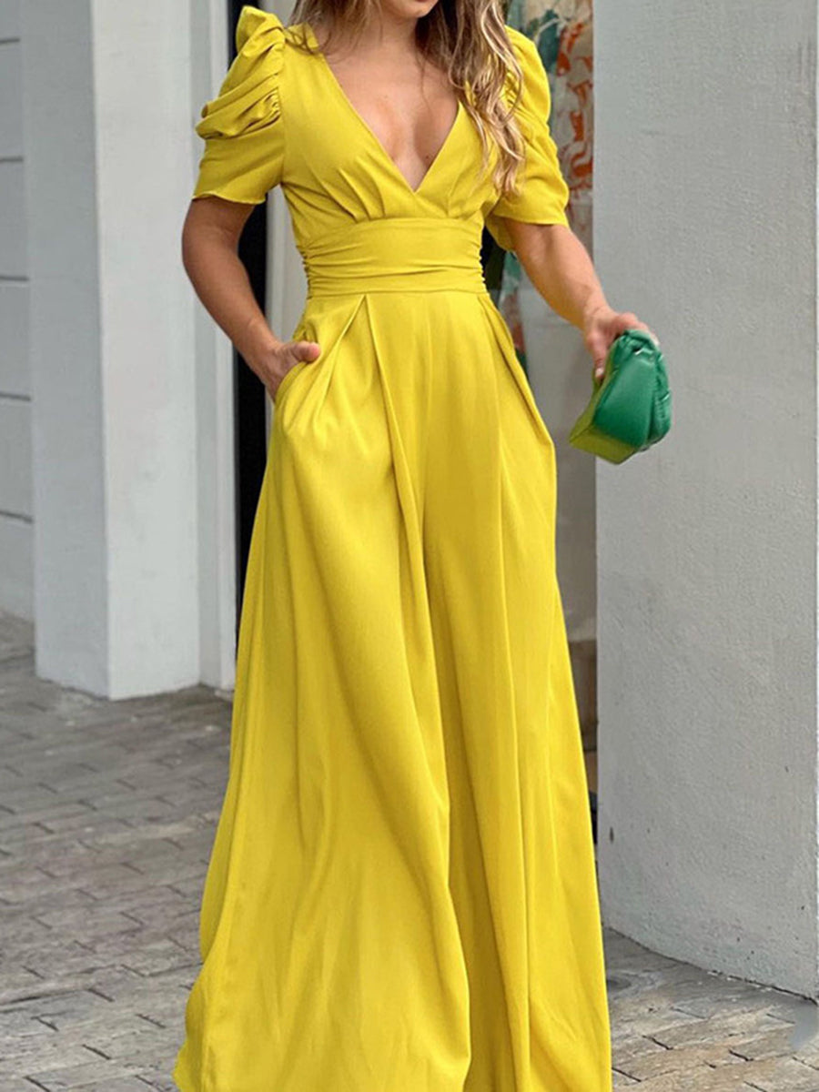 💐🌸【S-3XL】 2025 wiosenny temperament czysty kolor szczupła szeroka forma z V-neckline