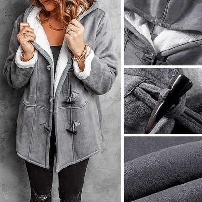 🔥⛄【Ограничена 50% отстъпка】✨【S-5XL】Ново модно топло дамско яке с качулка и подплата от велур и полар