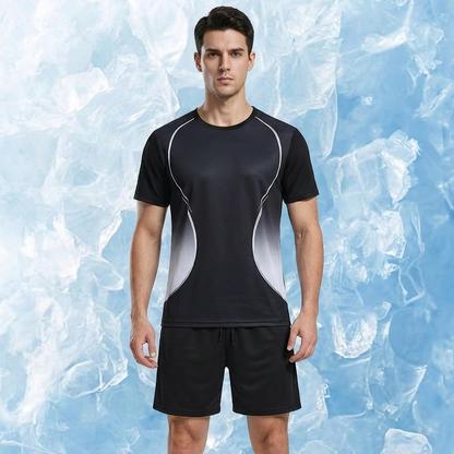 🆒Pago contra entrega✨ Conjunto deportivo de verano para hombre, de manga corta, de seda helada fina, ideal para correr y con tejido de malla de secado rápido.