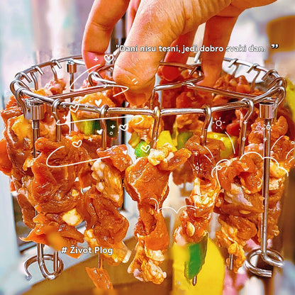 🍢🍖🍗【💥Plaćanje pouzećem】Rešetka za roštilj od nehrđajućeg čelika 304 s 24 ražnjića, prikladna za pećnice s fritezama