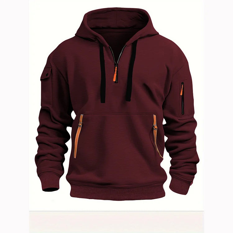 【S-5XL】Męska sportowa bluza z kapturem zapinana na zamek i wiele kieszeni-3766365