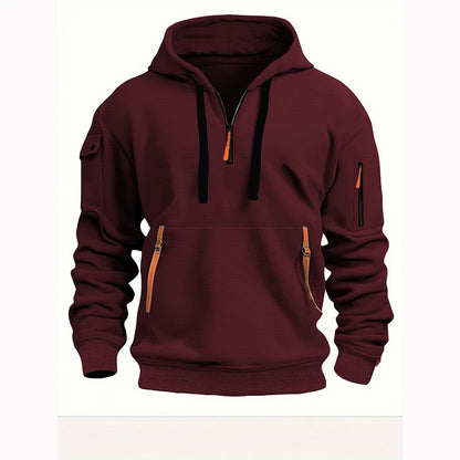 【S-5XL】Męska sportowa bluza z kapturem zapinana na zamek i wiele kieszeni-3766365