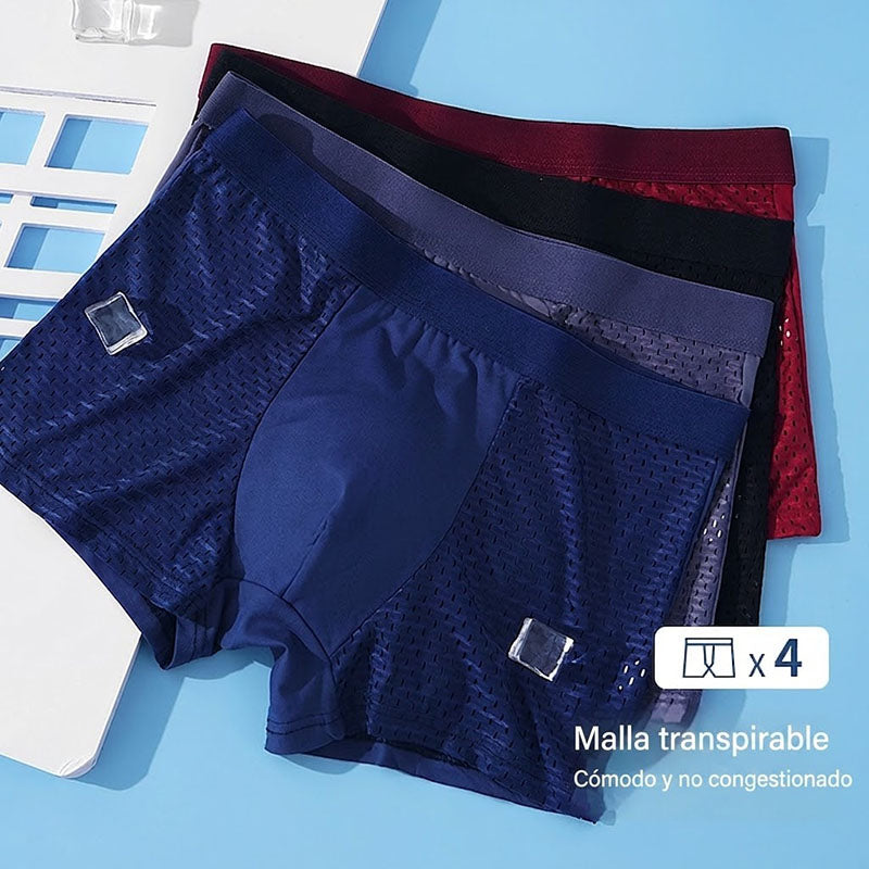 🔥【Pago contra reembolso, 50% de descuento】（1 juego 4 piezas）Calzoncillos bóxer de malla transpirable y cómodos para hombre