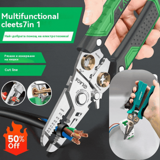 🔥🔧【Промоционална оферта】🔧Многофункционален 7-в-1 инструмент за оголване на кабели от неръждаема стомана, комбиниращ функции за оголване и рязане на кабели.