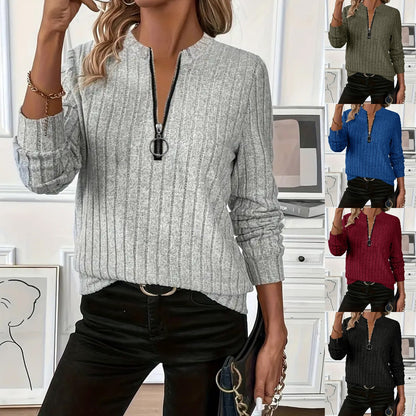 😍💥 Nov moden preprost pleten pulover z dolgimi rokavi in zadrgo iz leta 2025