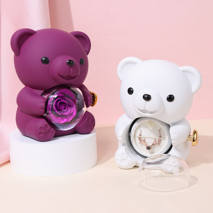 ✨Rozkošný plyšový medvídek s konzervovanými růžemi - Medvídek ozdobený pravými růžemi, zabalený v nádherné dárkové krabičce - romantický dárek.