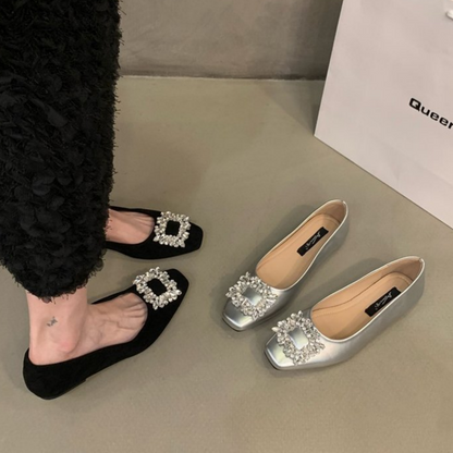 ✨👡【Tallas 36-42】Zapatos planos de mujer de alta gama con punta cuadrada y pedrería: elegantes y brillantes.