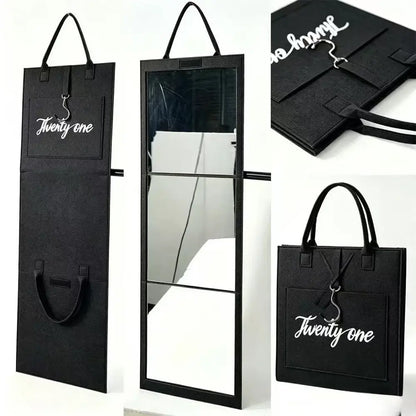 👗👜 Skladacie prenosné zrkadlo na celú postavu, ideálne na cesty, s praktickým držadlom a ochranným plsteným puzdrom odolným proti nárazom, dizajn v štýle kabelky ✨
