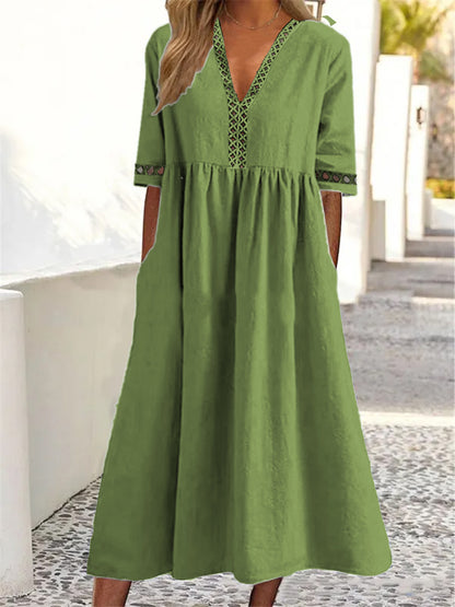 👗50% de descuento🔥 Vestido de encaje con cuello en V y manga corta ✅️Pago contra entrega