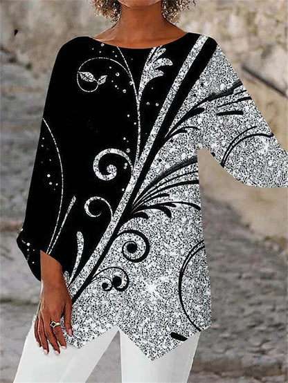 🌹[S-5XL][40-100kg] 2025 nowa koszula z długimi rękawami i okrągłym dekoltem z nadrukiem