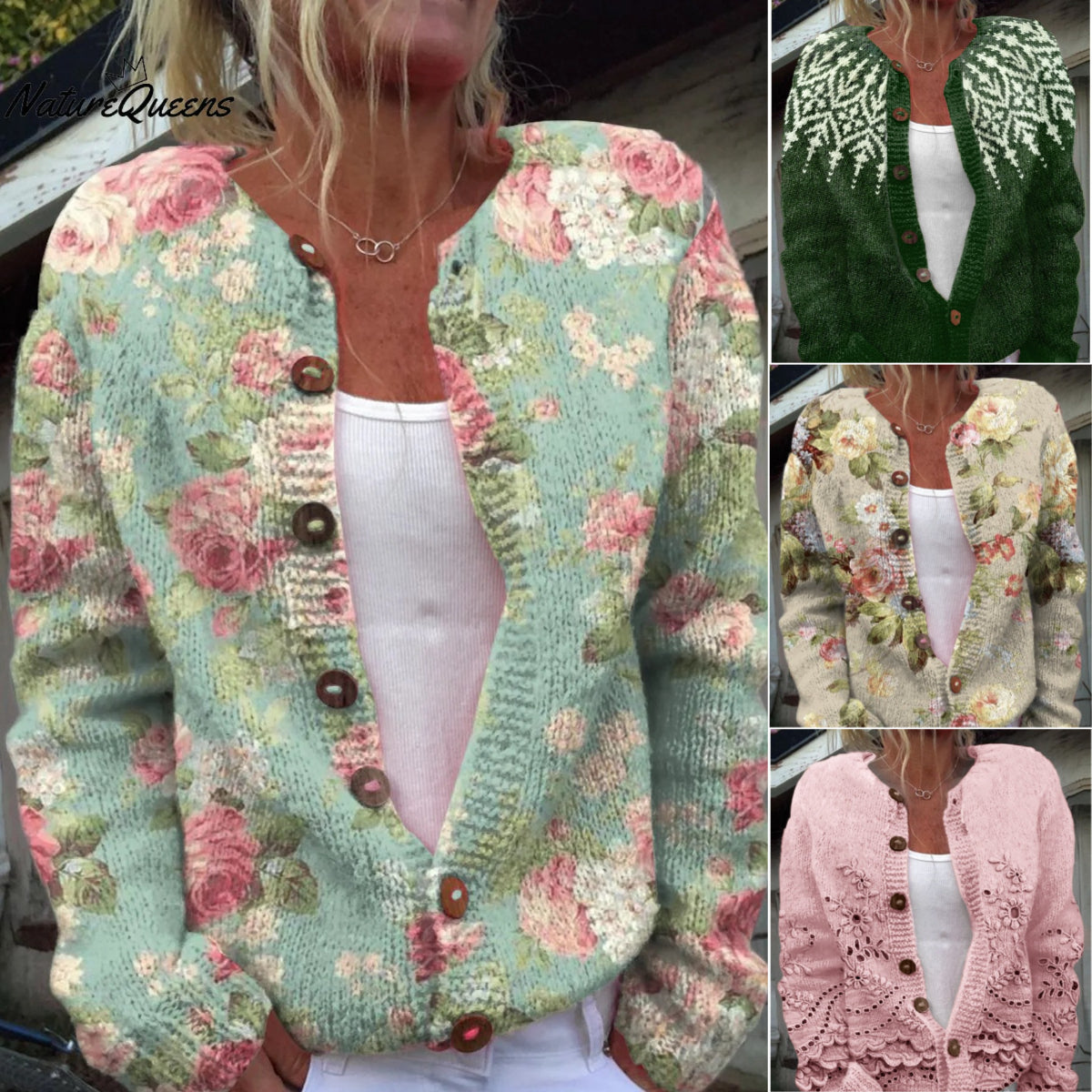 🔥🌷【50% zniżki✨】【S-5XL】Nowy zimowy damski sweter kardigan w stylu retro z eleganckim nadrukiem