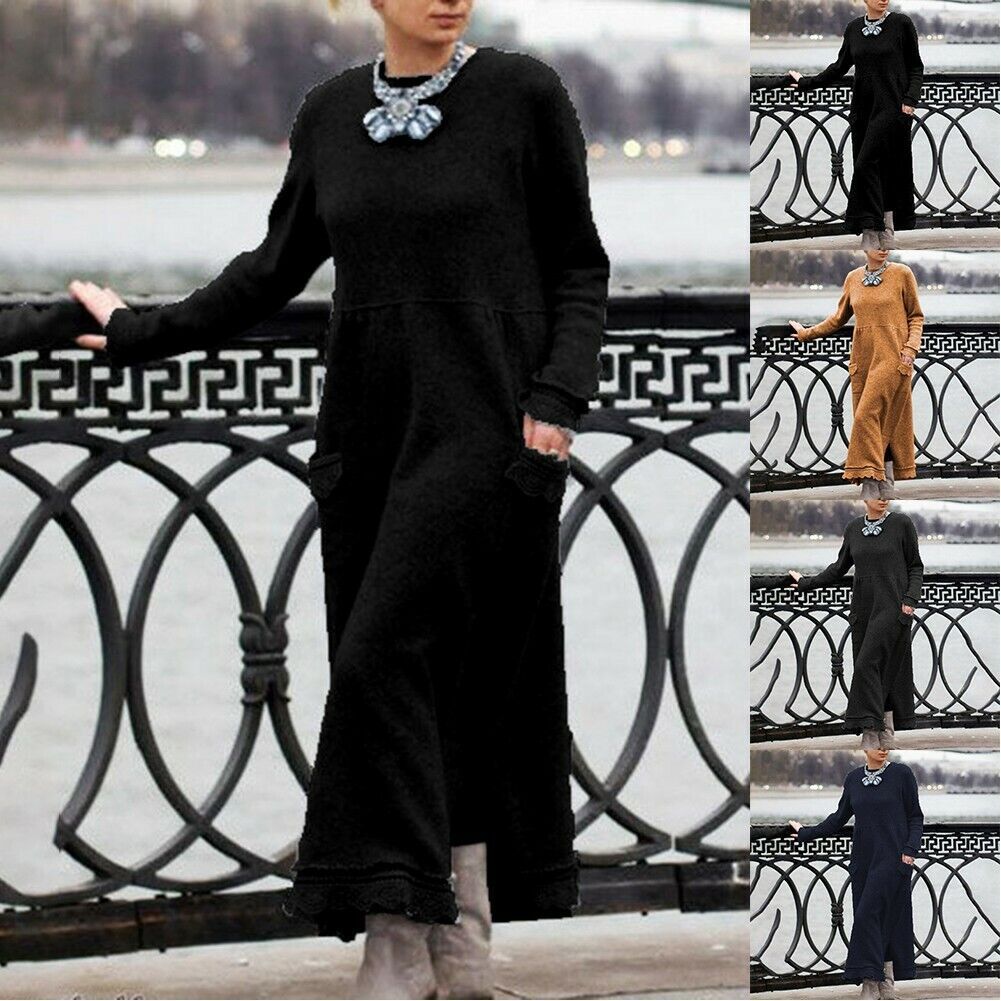 🔥👗【S-5XL】2025 Zima ❄️ Stylowa sukienka maxi z dzianiny i koronki + aksamitna bluza – moda i komfort w jednym! ✨