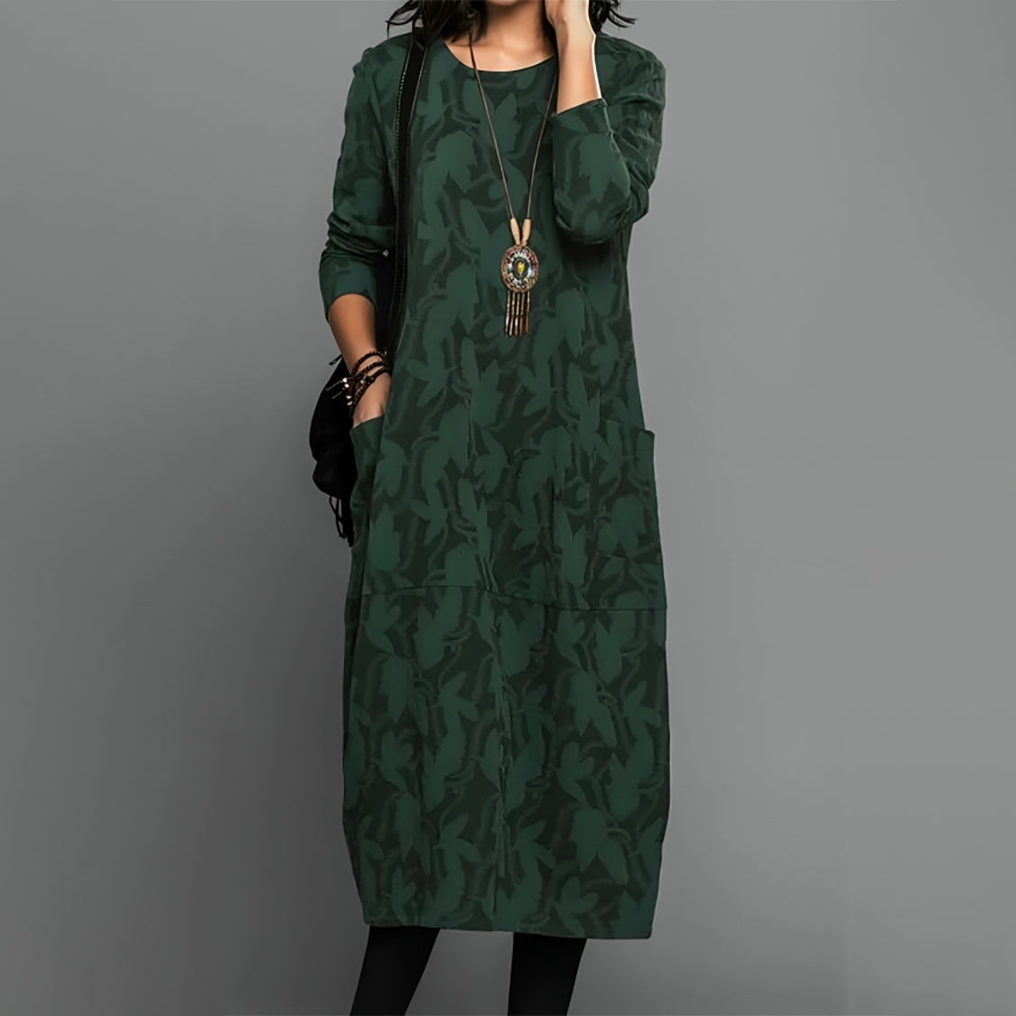 👗【6 barv S–3XL】Ženska ohlapna dolga obleka s potiskom · Udobna, elegantna in lahka · 50 % popust + hitra dostava