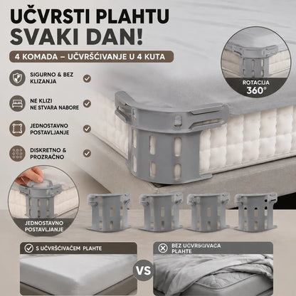 Set od četiri komada🛏️ Skrivene kopče za plahte s četiri kuta – sprječavaju pomicanje ili klizanje plahti, držeći ih ravnima i sigurnima.