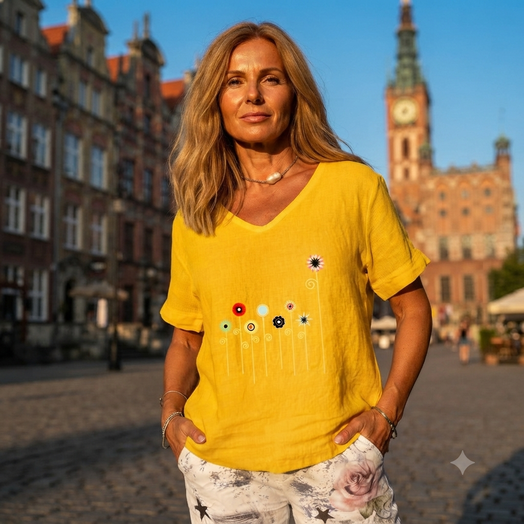 【S-3XL】 Koszulka z krótkim rękawem i nadrukiem kwiatowym wykonana z płótna bawełnianego