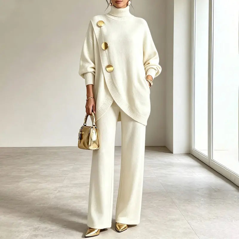 💕 Elegantná dámska súprava: rolák a nohavice so širokými nohavicami — Pohodlná a štýlová 👗