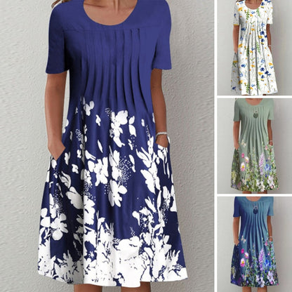 💗💗 【40-100KG】🎁🎁2025 Wiosna i Lato Nowa Moda Damska Sukienka Z Okrągłym Dekoltem Nadrukowana