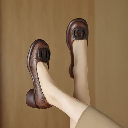 👠【35-40】2025 nove 4CM svestrane modne mekane kožne cipele s retro debelom petom i okruglim prstima
