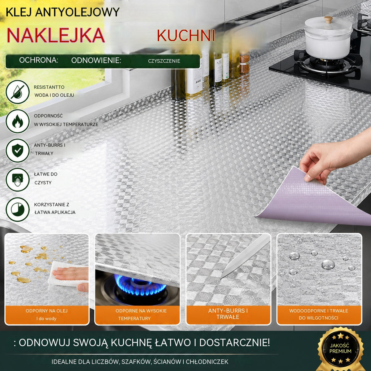🔥 60cm×5 m Naklejka do kuchni | Pełna ochrona przed tłuszczem i zabrudzeniami 🧽🛡️