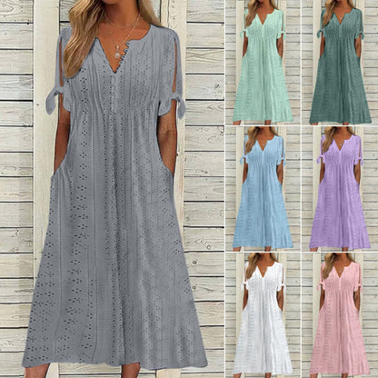 【🏆Najlepiej sprzedające się produkty】👗Prosta i delikatna sukienka w jednolitym kolorze3894834