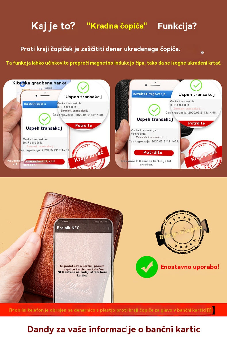 🎁 Moška usnjena denarnica iz pravega govejega usnja - RFID zaščita in eleganten dizajn