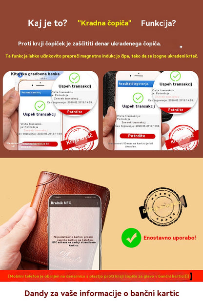 🎁 Moška usnjena denarnica iz pravega govejega usnja - RFID zaščita in eleganten dizajn