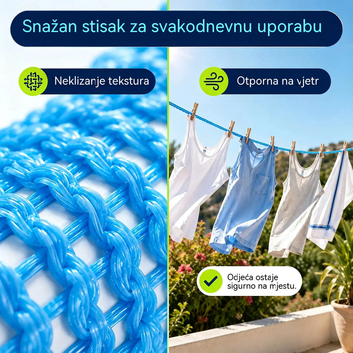💥【3 komada】🔗 Neklizajuća i vjetrootporna užad za rublje 👕 Sprječava kaos s rubljem na vjetru 🌬️