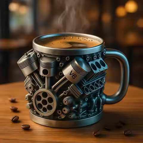 🎁☕ Чаша за кафе от неръждаема стомана Creative Engine V6V8, механичен дизайн 