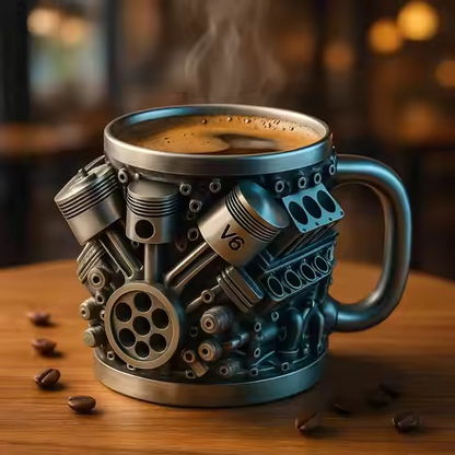 🎁☕ Чаша за кафе от неръждаема стомана Creative Engine V6V8, механичен дизайн 