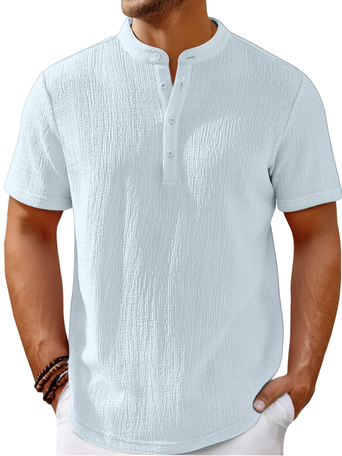 【S-4XL】Pánske tričko s efektnou textúrou a henley výstrihom - pohodlné a štýlové na každý deň