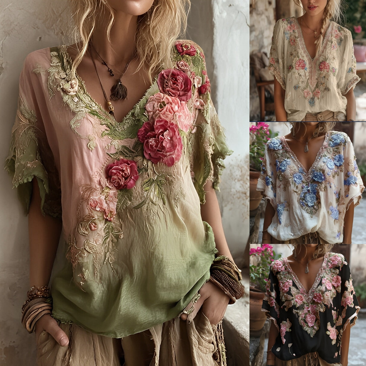 🔥🌷【Kup jeden, a drugi dostaniesz gratis✨】【Wyprzedaż letnia】Modna i elegancka damska koszulka z kwiatowym nadrukiem