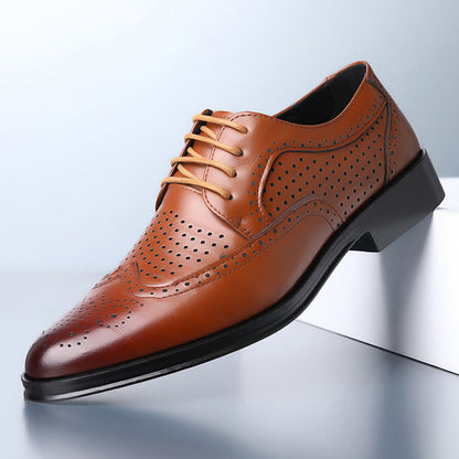 【38-47】Letnie męskie skórzane buty 🔥Wyrzeźbione biznesowe formalne męskie duże rozmiary Skórzane buty z dziurami w środku-3913653
